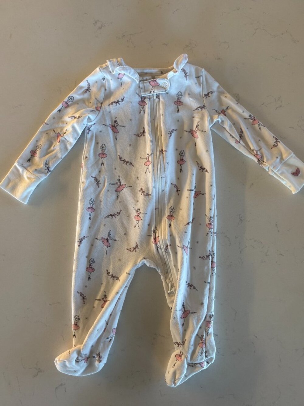 Petite Plume Pink Nutcracker Ballerina Print Footie Sleeper Romper, NWOT, 6-9